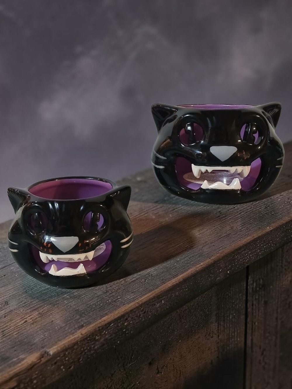 Black Cat Ceramic Votive Holder - Black and Purple